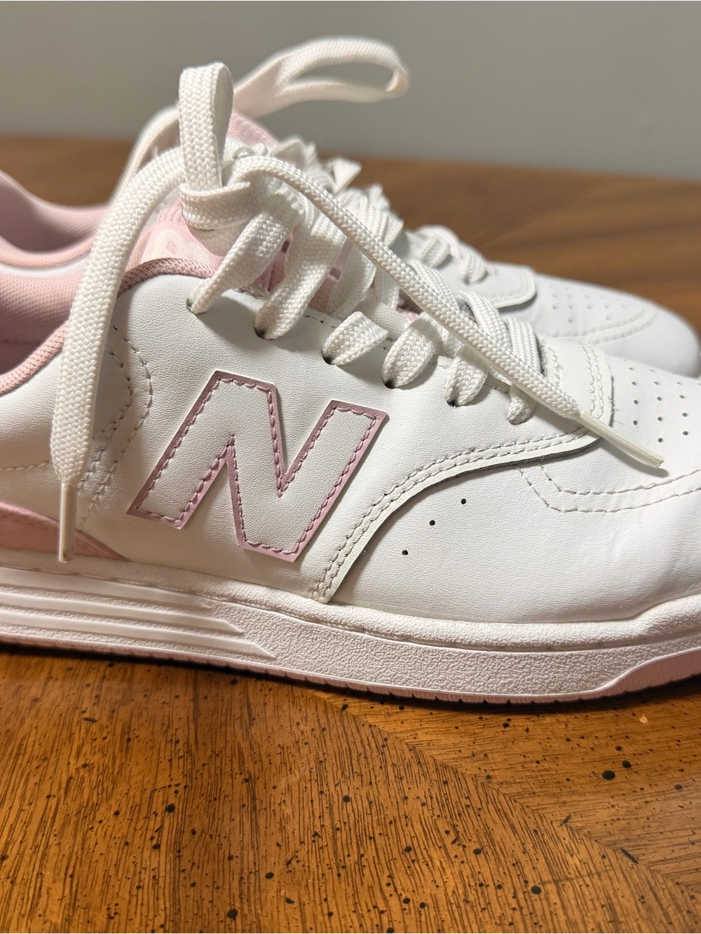 New Balance Kids White & Light Pink Leather Sneakers